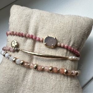Stella & Dot Semi Precious Stretch Bracelet Trio - gold toned